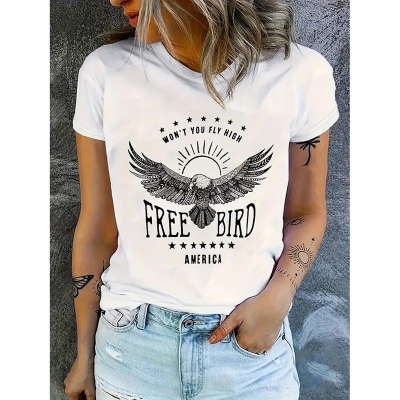 Woman Free Bird Shirt Eagle Graphic Tees FitiqueFit
