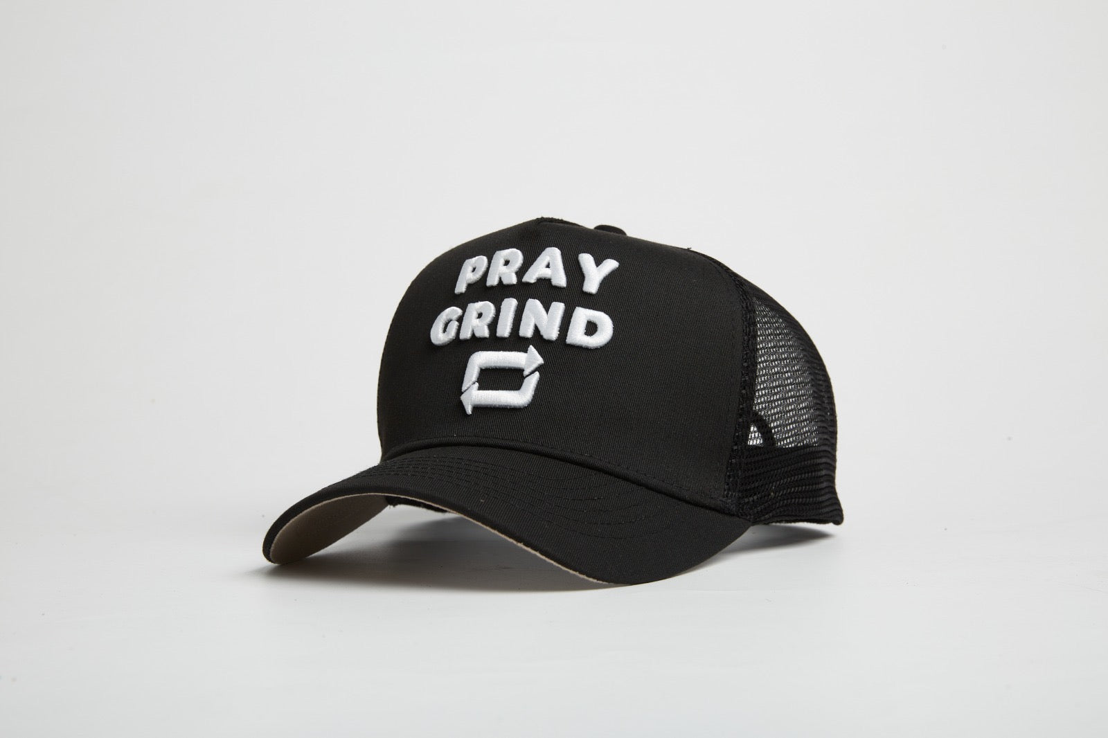 Pray Grind Repeat- Signature Series Black Mesh Snap-Back Proclaim Clothing.