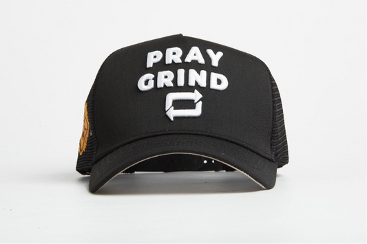 Pray Grind Repeat- Signature Series Black Mesh Snap-Back Proclaim Clothing.