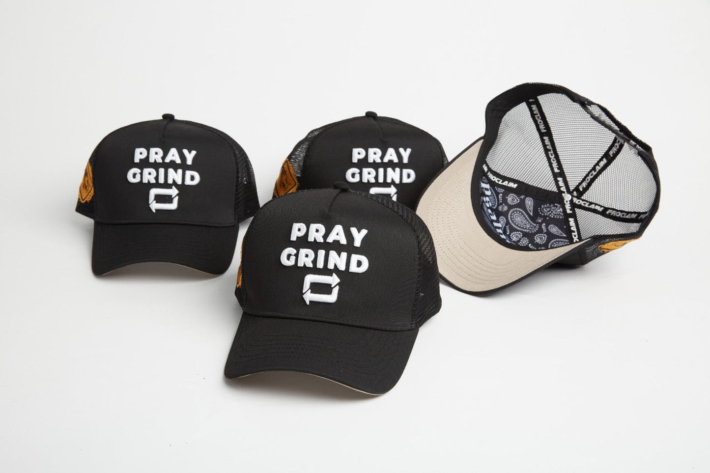 Pray Grind Repeat- Signature Series Black Mesh Snap-Back Proclaim Clothing.